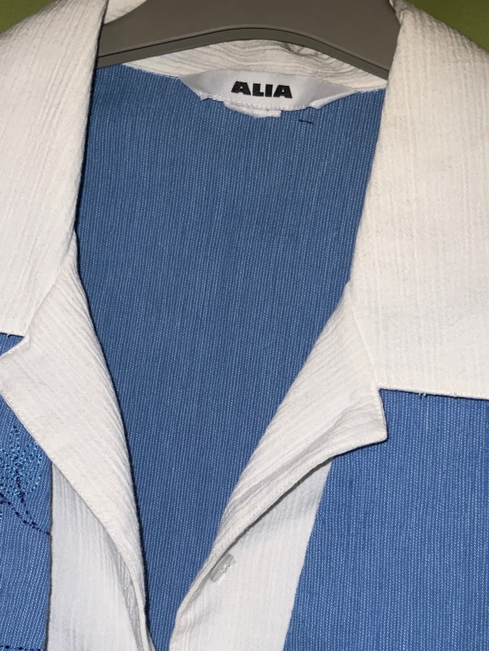 🤩Add-on🤩Alia Blue Embroidered Button-Up Shirt with White Placket - Picture 2 of 12